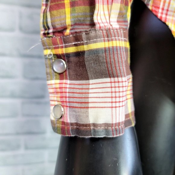 Vintage 70s 80s Kmart Womens 36 Lightweight Plaid Pearl Snap L/S Western Shirt - Picture 7 of 9